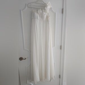 Agua Dresses Ivory One Shoulder Pleated Maxi Dress Size 6 Chiffon